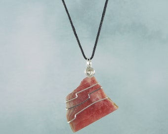 Natural Rhodocrosite Pendant, Wire Wrap, Necklace, 1 7/8", Love, Heart Chakra, Emotional Healing