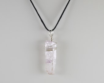 Natural Small Pink Kunzite Pendant, Wire Wrap, Necklace, 1 5/8", Anxiety, Panic, Stress, Depression, Heart Chakra