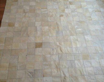 Patchwork Cowhide Rug, 6' X 8' Ready To Go... Mix of Whites & Creams, 4" Squares. Handmade.