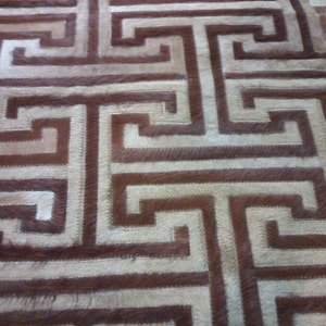 Cowhide Patchwork Rug *RAW Leather Argentina - Free Shipping - Model " T " Mix of Beige and Dark Brown 6' x 8' - Handmade Patchwork 6' x 8'