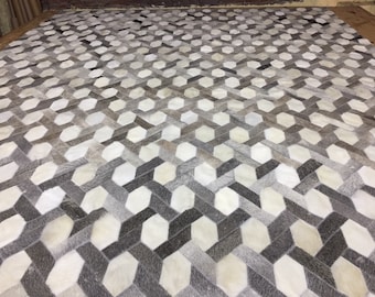 Cowhide Patchwork Rug *Patchwork Cowhide Rug - Free Shipping - 6' X 8' Model Link 6, Mix of Greys and Whites.
