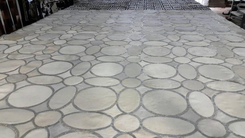 Cowhide Patchwork Rug *RAW Leather Argentina - Free Shipping - RUGS - Mix of Whites and Silver Metallic - Handmade 6' x 8' image 2