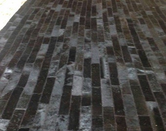 Patchwork Cowhide Rug,   Free Shipping -Model Bricks, Black dyed Cowhide, 6' x 8'