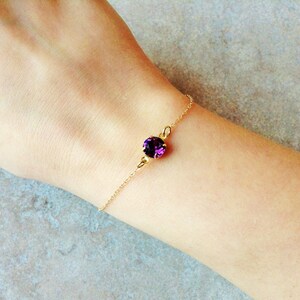 Amethyst bracelet, minimalist gold bracelet, gold dainty bracelet , february birthstone bracelet, amethyst jewelry image 1
