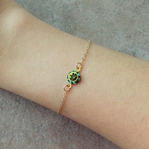Tiny zircon bracelet, tiny charm bracelet, small blue and olive bracelet, beaded bracelet, tiny bead bracelet , minimalist bracelet