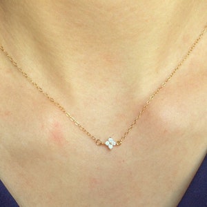 Tiny Gold flower necklace ,tiny flower necklace, gold dainty necklace , cubic zirconia necklace , delicate necklace , dainty necklace