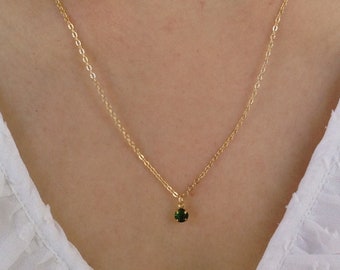 Tiny tourmaline necklace, green necklace, tourmaline necklace, delicate necklace, minimalist necklace, tiny gold necklace, tiny pendant