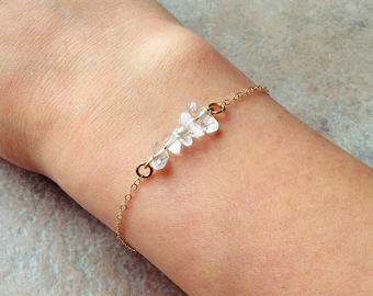 Crystal quartz armband edelsteen armband, quartz Jewelry Rozenkwarts Sieraden, delicaat gouden armband, crystal rock armband, helende armband, yoga