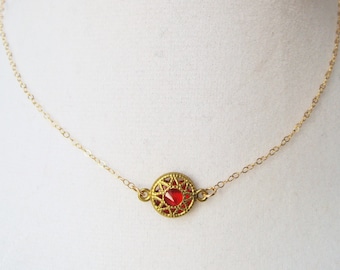 Collar de sangre de dragón, collar medieval, collar rojo, collar de rubí, collar minimalista, collar delicado, collar moderno, joyería bonita