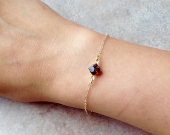 Tiny garnet bracelet, ruby  bracelet, Gold stone bracelet, minimalist bracelet, garnet jewelry, gold dainty bracelet, cute jewelry