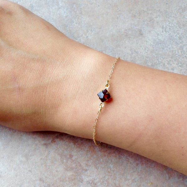 Tiny garnet bracelet, ruby  bracelet, Gold stone bracelet, minimalist bracelet, garnet jewelry, gold dainty bracelet, cute jewelry