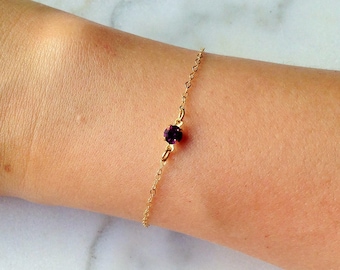 Tiny amethyst bracelet, minimalist gold bracelet, gold dainty bracelet , February birthstone bracelet, amethyst jewelry, tiny bracelet