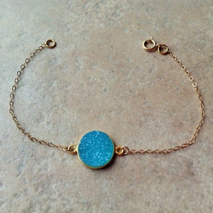 Blue druzy bracelet, druzy jewelry, blue druzy jewelry, minimalist jewelry, baby blue bracelet, delicate druzy bracelet, gold delicate