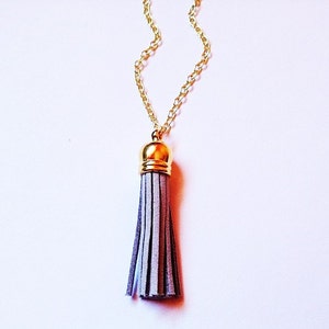 SMALL Tassel necklace, gray tassel necklace, tassel jewelry, colorful jewelry, gray necklace, layering necklace, statement necklace image 1