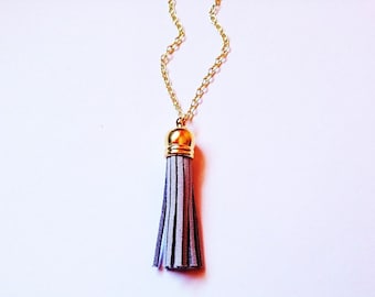 SMALL Tassel necklace, gray tassel necklace, tassel jewelry, colorful jewelry, gray necklace, layering necklace, statement necklace