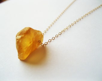 Yellow crystal necklace, nugget necklace, citrine necklace , natural jewelry, healing necklace, gold layering necklace, modern necklace