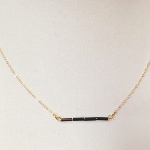 Black seed bead necklace, delicate gold necklace, minimalist necklace, black tube necklace, black jewelry , everyday necklace