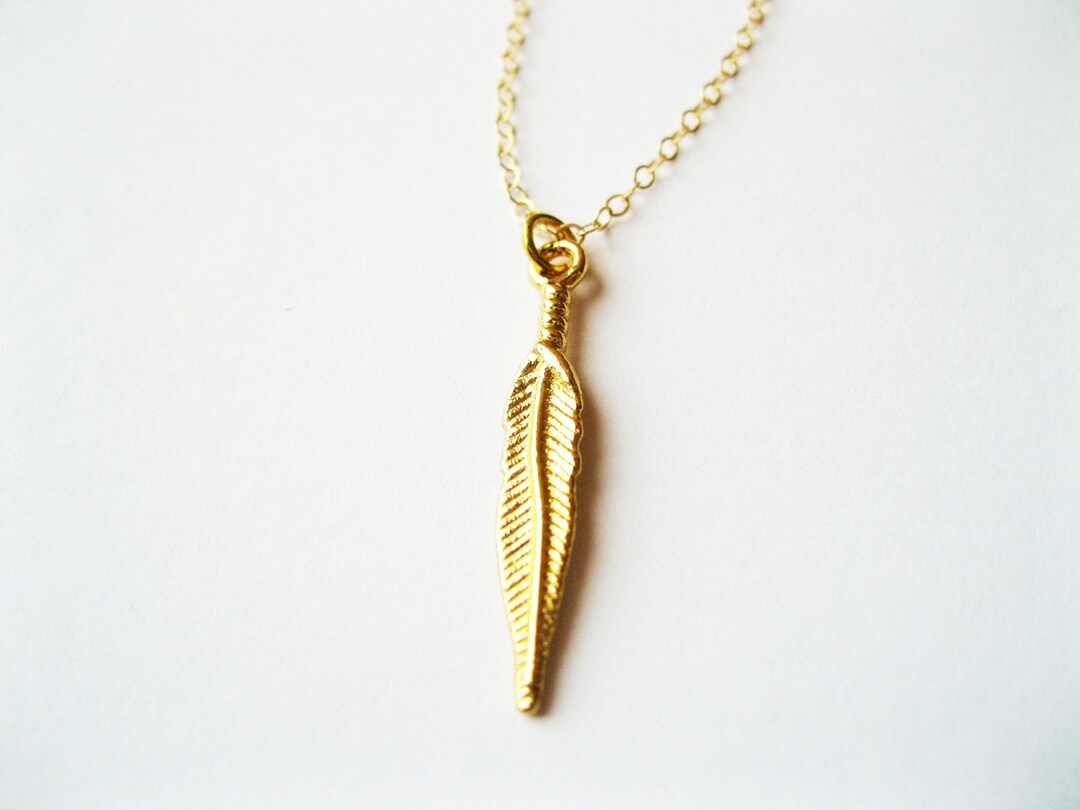 Gold Feather Necklace, Feather Jewelry, Minimalist Necklace, Feather ...