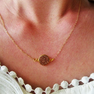 Rose gold druzy necklace , rose gold necklace, gold dainty necklace, sparkly necklace, minimalist necklace, druzy necklace, dainty delicate