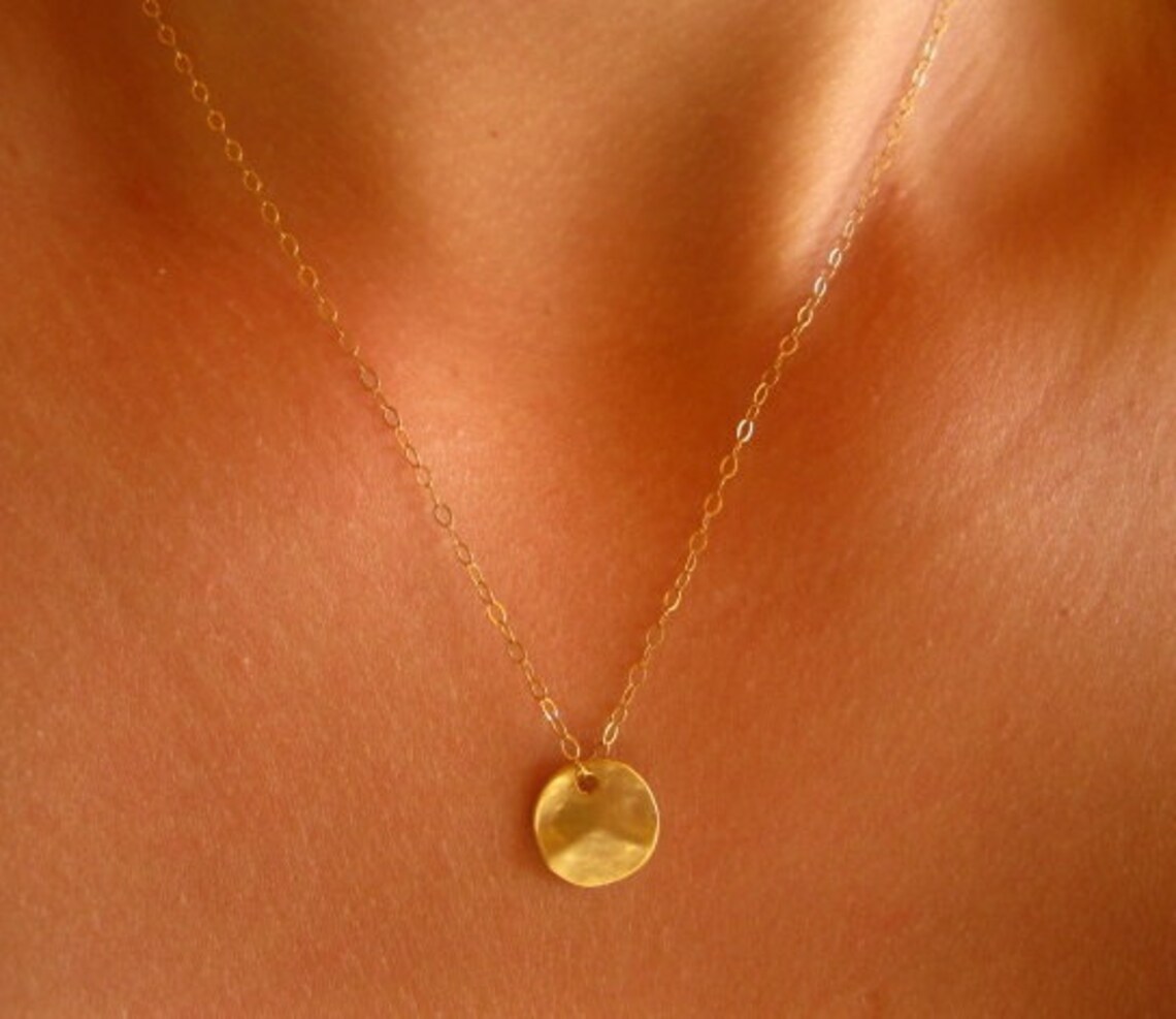 Gold Disc Necklace Gold Dot Necklace Layering Necklace Etsy