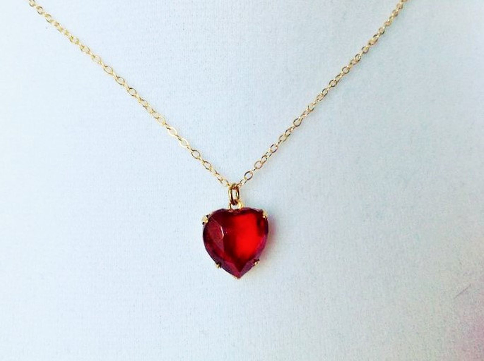 Ruby heart necklace ruby necklace gold heart necklace ruby Etsy