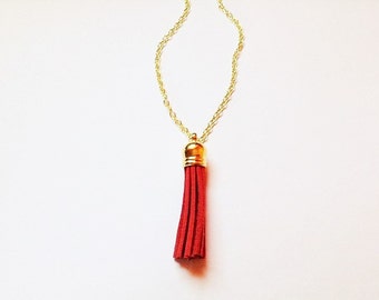 SMALL Tassel necklace, red tassel necklace, tassel jewelry, colorful jewelry, red  necklace, layering necklace, statement necklace