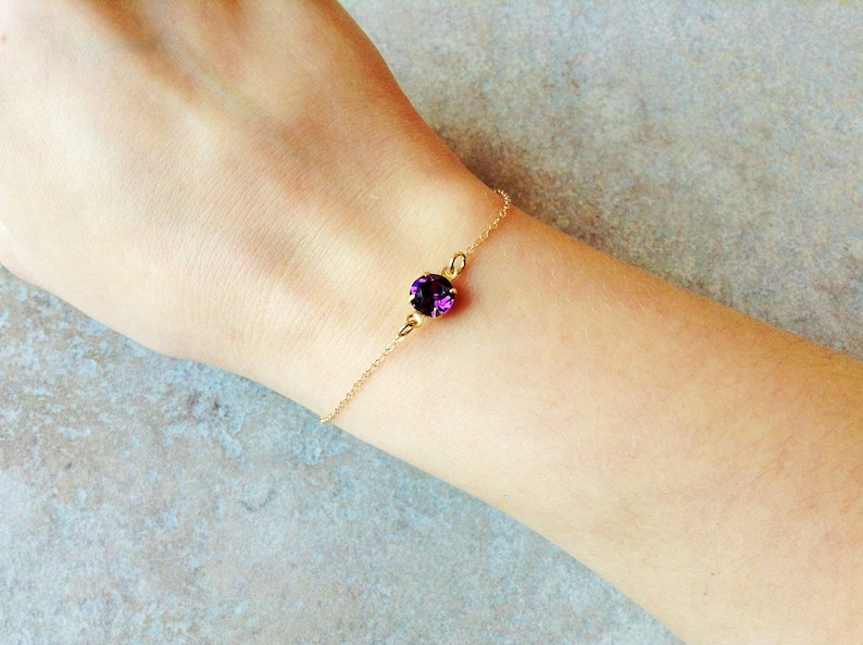 Amethyst bracelet, minimalist gold bracelet, gold dainty bracelet , february birthstone bracelet, amethyst jewelry image 1