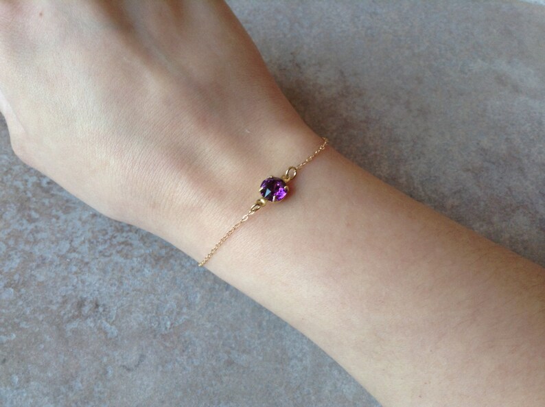 Amethyst bracelet, minimalist gold bracelet, gold dainty bracelet , february birthstone bracelet, amethyst jewelry image 2