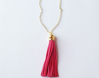 Tassel necklace, pink tassel necklace, tassel jewelry, colorful jewelry, pink necklace, layering necklace, statement necklace