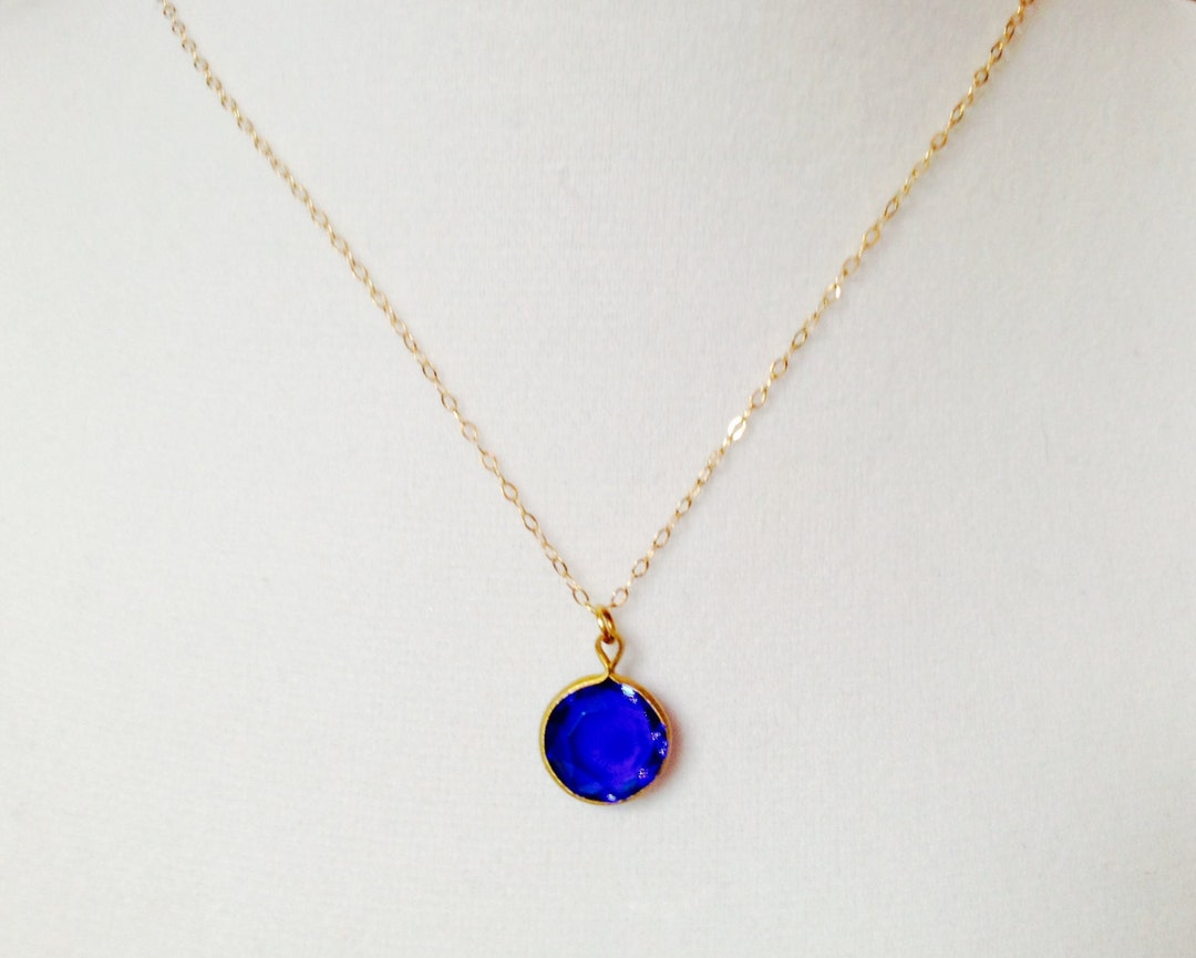Blue Bezel Pendant Necklace Crystal Drop Necklaceblue Drop Etsy