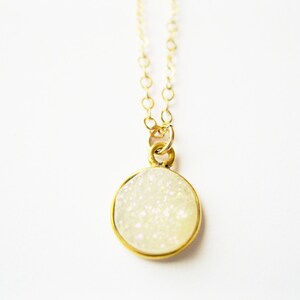 Tiny White druzy necklace, delicate necklace, delicate necklace, round druzy necklace, wedding jewelry , sparkly necklace