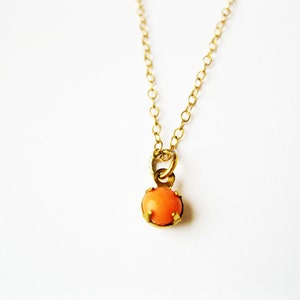 Small round coral pendant necklace,  everyday minimalist dainty necklace, coral jewelry, coral necklace, tiny pendant necklace