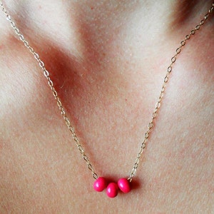 Pink bead dainty necklace, colorful necklace, tiny beads necklace , wooden beads necklace, tiny gold dainty necklace, unique jewelry,