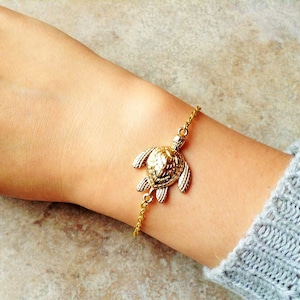 Gold turtle bracelet , sea coastal bracelet , turtle bracelet, coastal jewelry, summer bracelet , children bracelet  , longevity bracelet