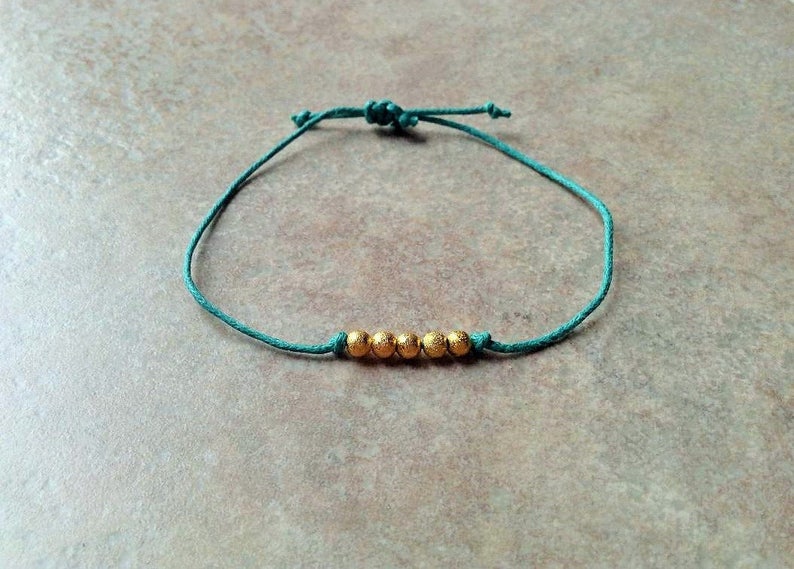 minimalist bead bracelet gold bead bracelet Gold bead green bracelet layering bracelet thin bead bracelet modern bracelet