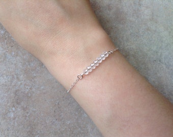 Sterling silver white crystal bead bar bracelet, modern bracelet, simple delicate bracelet