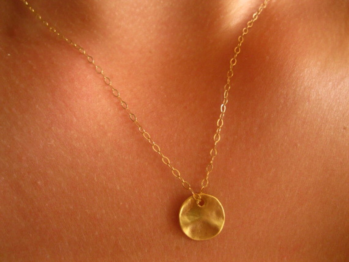 Gold Disc Necklace Gold Dot Necklace Layering Necklace Etsy