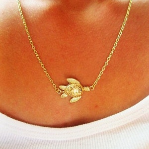 Gold turtle necklace , sea coastal necklace, turtle necklace, coastal jewelry,   summer necklace, children necklace , longevity necklace