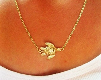 Gold turtle necklace , sea coastal necklace, turtle necklace, coastal jewelry,   summer necklace, children necklace , longevity necklace