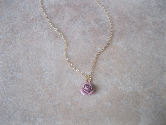 Tiny pink rose necklace gold dainty necklace gold rose | Etsy