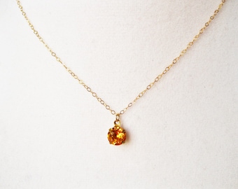 Dark topaz stone necklace, november birthstone , topaz jewelry, yellow stone necklace, yellow crystal necklace, swarovski necklace gold