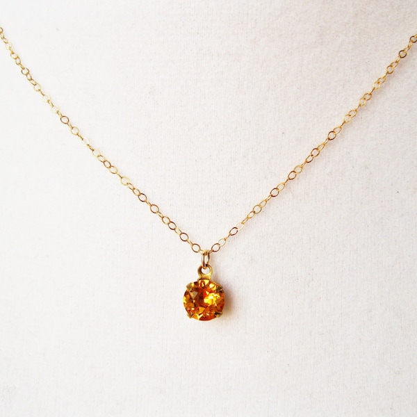 Dark topaz stone necklace, november birthstone , topaz jewelry, yellow stone necklace, yellow crystal necklace, swarovski necklace gold