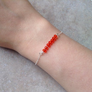 Red bead sterling silver bracelet, bead bracelet, sterling silver bracelet, modern bracelet, simple bracelet, everyday silver bracelet