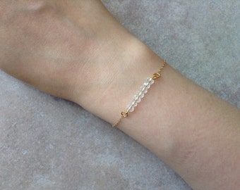 White crystal bead bar bracelet , crystal bracelet, gold dainty bracelet, modern bracelet, crystal bar bracelet, bead bracelet, delicate