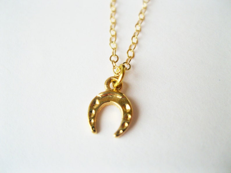 Tiny horseshoe necklace, tiny jewelry, horseshoe necklace, horse necklace, minimalist necklace, delicate gold necklace, dainty necklace image 1