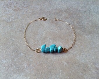 Pulsera de la barra del cordón turquesa, pulsera delicada del oro, pulsera simple, minimalista, pulsera boho, pulsera delicada, joyería turquesa