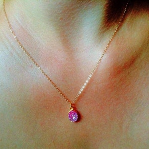 Tiny pink druzy necklace, small oval druzy necklace, druzy necklace, everyday modern simple minimalist dainty necklace, gold necklace