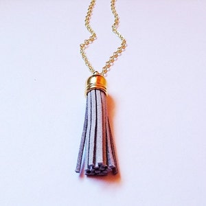 SMALL Tassel necklace, gray tassel necklace, tassel jewelry, colorful jewelry, gray necklace, layering necklace, statement necklace image 2