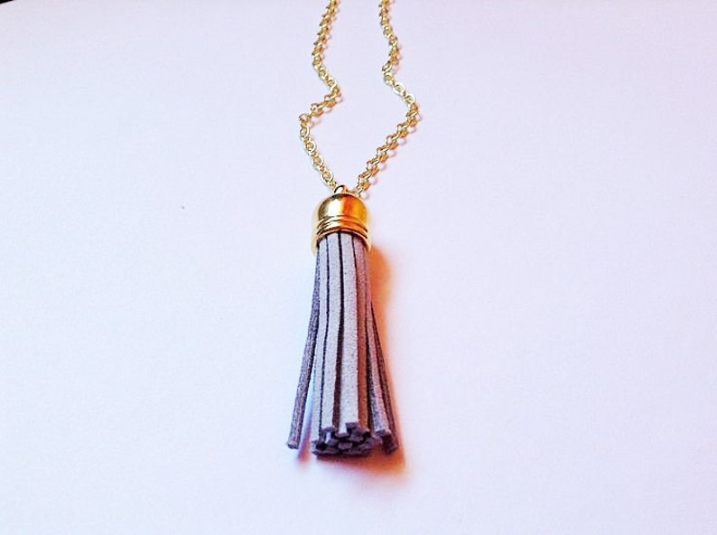 SMALL Tassel necklace, gray tassel necklace, tassel jewelry, colorful jewelry, gray necklace, layering necklace, statement necklace image 2