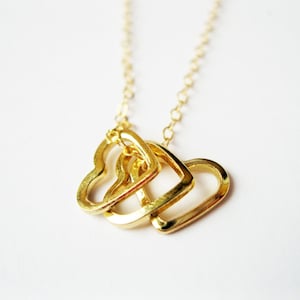 3 hearts gold necklace, heart necklace, gold heart necklace, modern necklace, gold heart jewelry